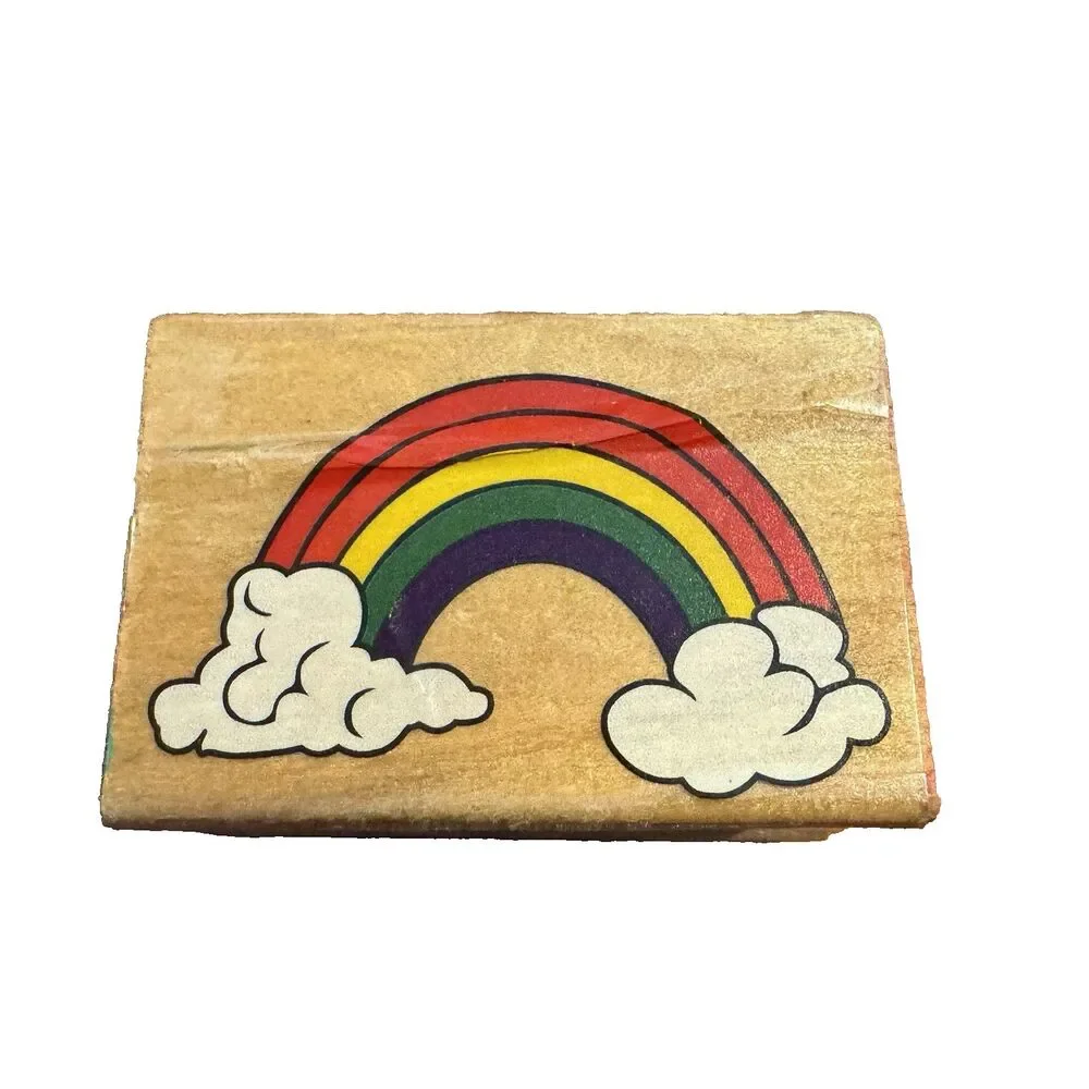 Vintage Rainbow Clouds Wood Mounted Rubber Stamp Craft Card Making Scrapbooking
